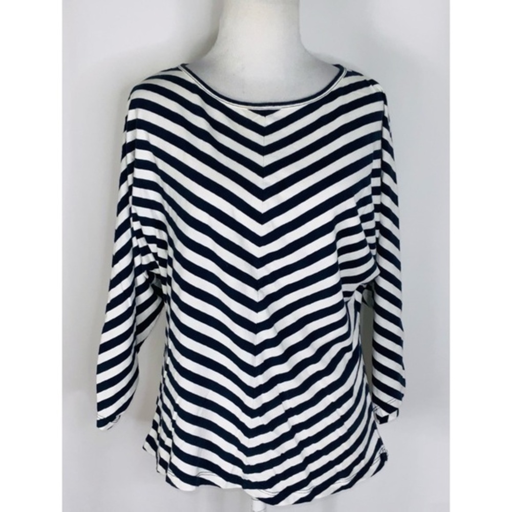 Charter Club Black And White Stripes Dolman Sleeves Casual Top MP